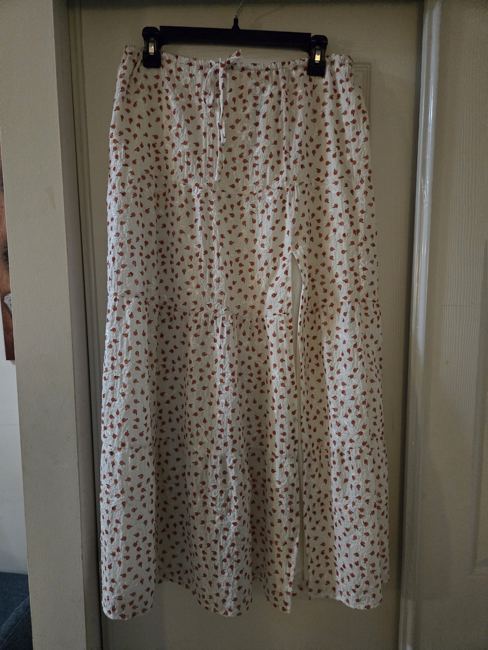 White Maxi Skirt with Red Floral Print